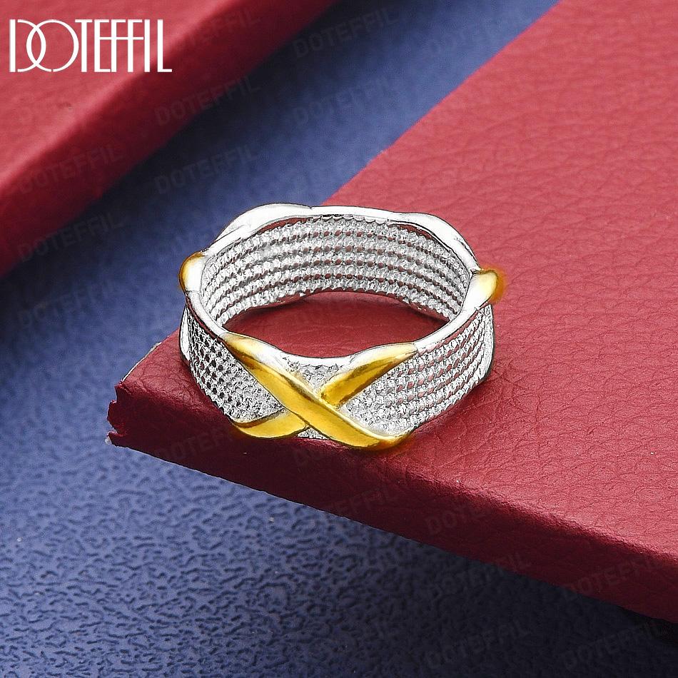 925 Sterling Silver Simple And Versatile Two-Tone Cross-Grid Ring – Stylish Evening Ring