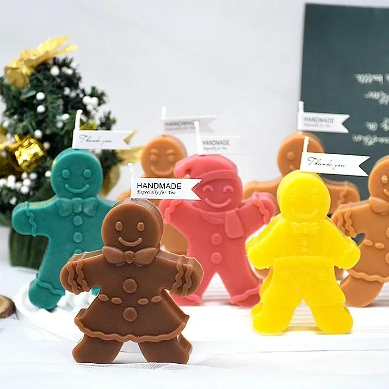 Large Christmas Doll Silicone Candle Mold 3d Gingerbread Man Handmade Gypsum Soap Resin Crafts Molds Home Decoration Gift