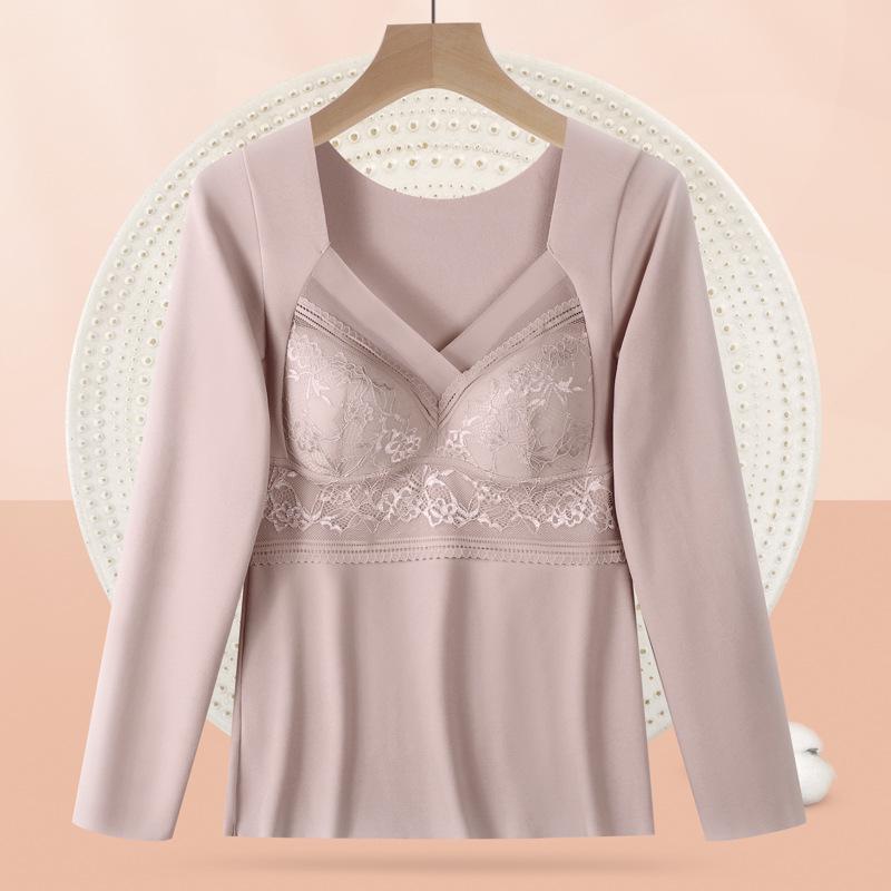 

Women s Seamless Lace Velvet Long-Sleeve Top with Chest Pad XL (85-125 jin)