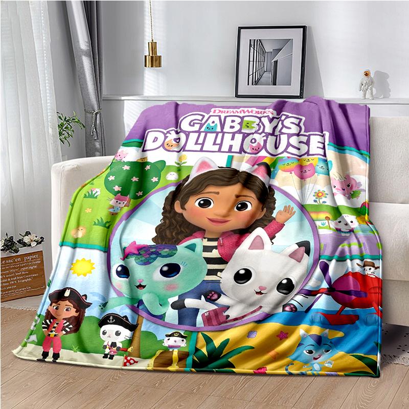 Cute Cartoon Gabby's dollhouse Throws Blanket Kids Super Soft Blankt for Sofa Travel Couch Picnic Flannel Blanket Birthday Gift