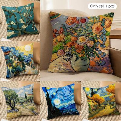 Classic V-Van-Gogh Art Cushion Cover Short Plush Double-Sided Print Square Throw Pillow Covers Sofa Home Cushion Decor
