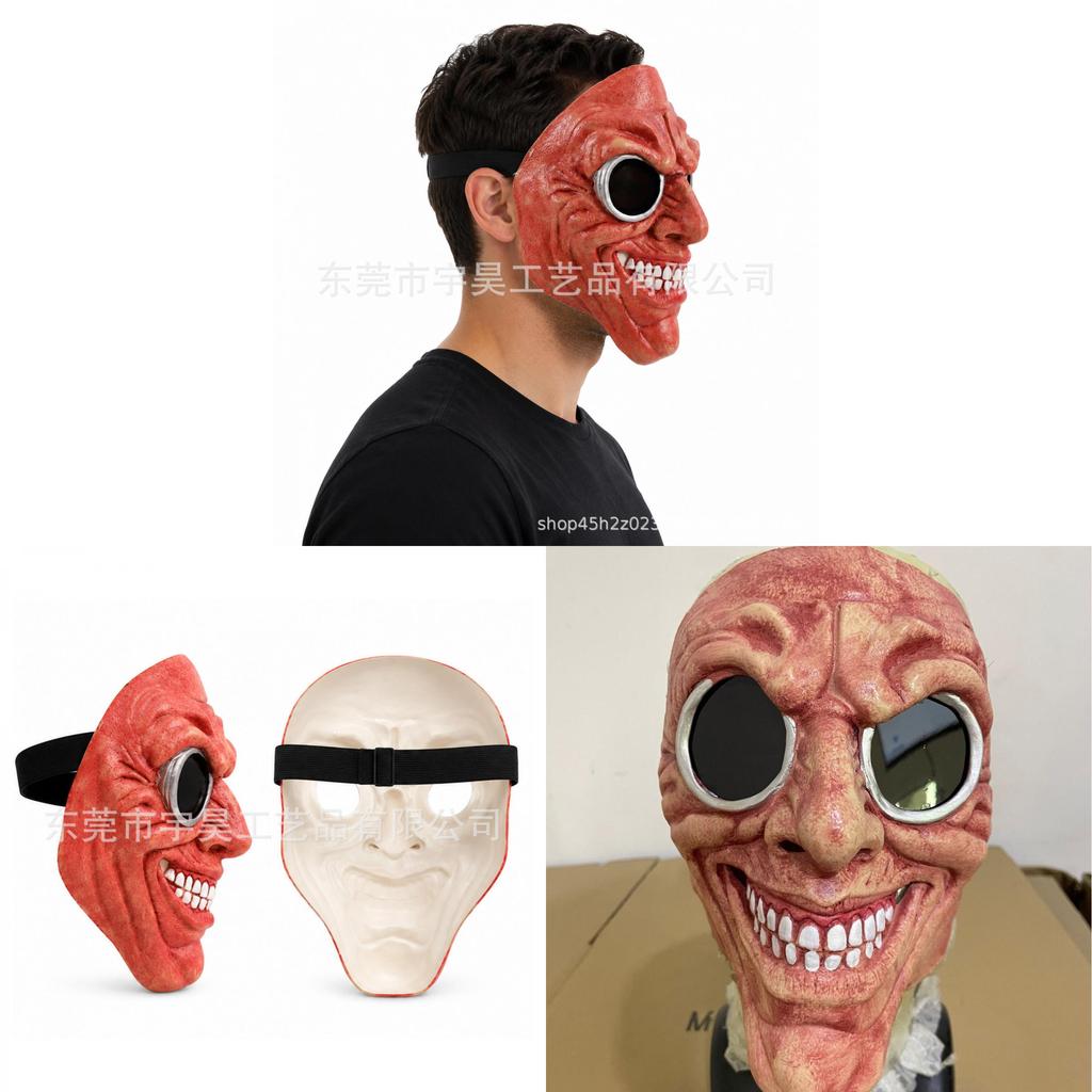 Latex-Clownmaske Halloween Cosplay Lustige Schwarze Augen Rotes Gesicht Requisite Für Partys