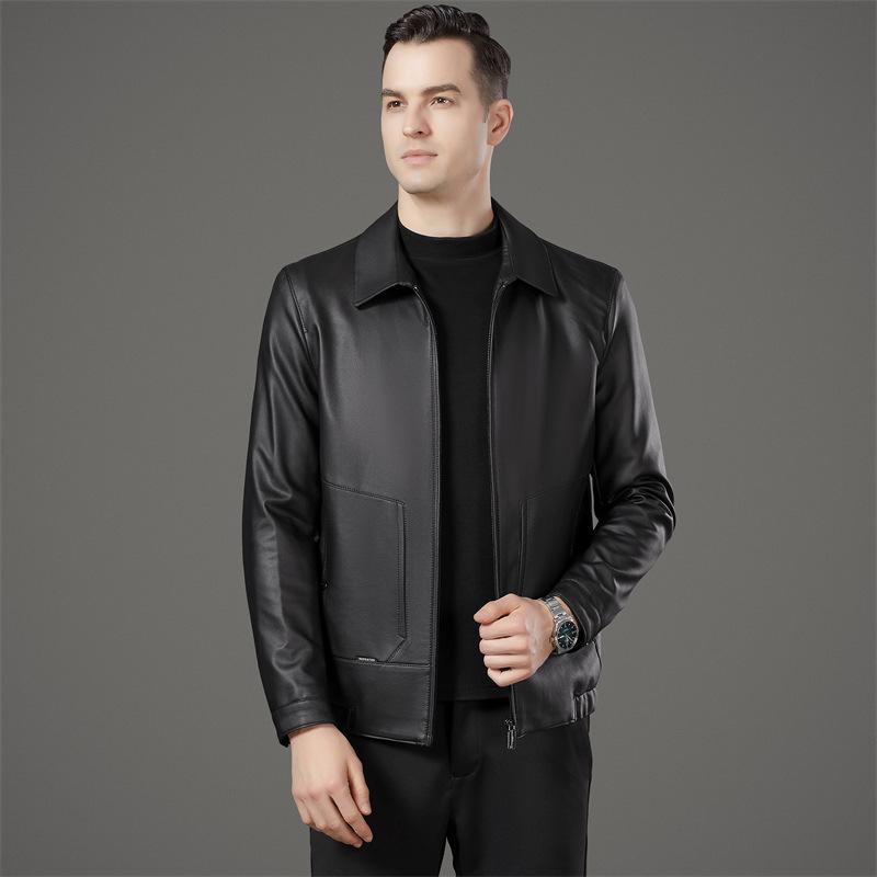 High-end Genuine Leather Jacket for Men  New Leather Jacket  Sheepskin Business Lapel  Middle-aged Dad Outfit