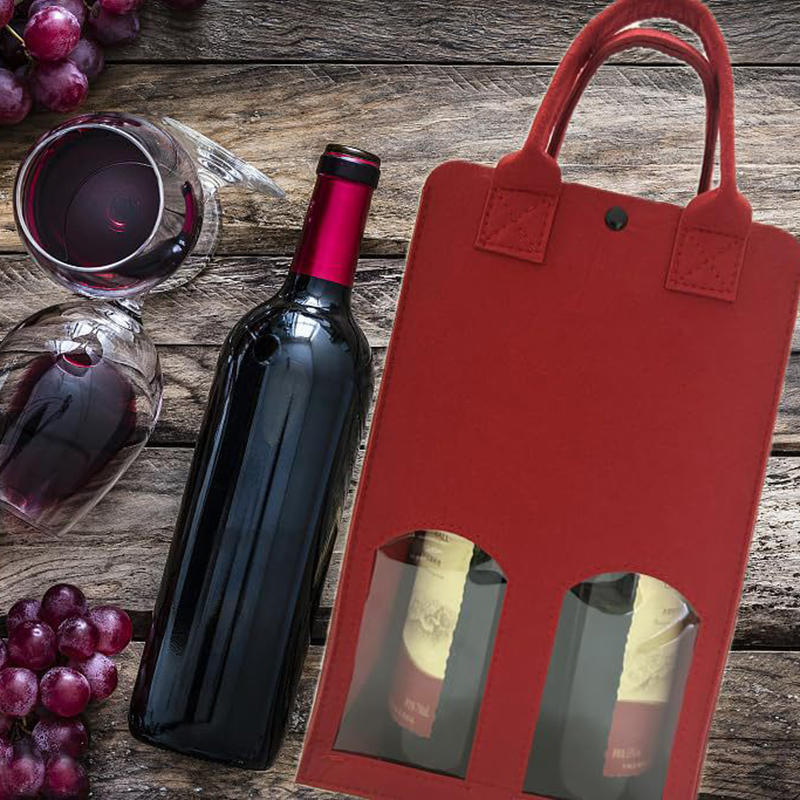 Portable Felt Red Wine Bag Double Bottle Champagne Storage Bag  With Window  Wine Gift Drink Bag for Wine Lovers or Wedding 1pc