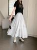 White Lace Hollow Out Cheongsam Petticoat - French Style Mid-Length Swing Skirt