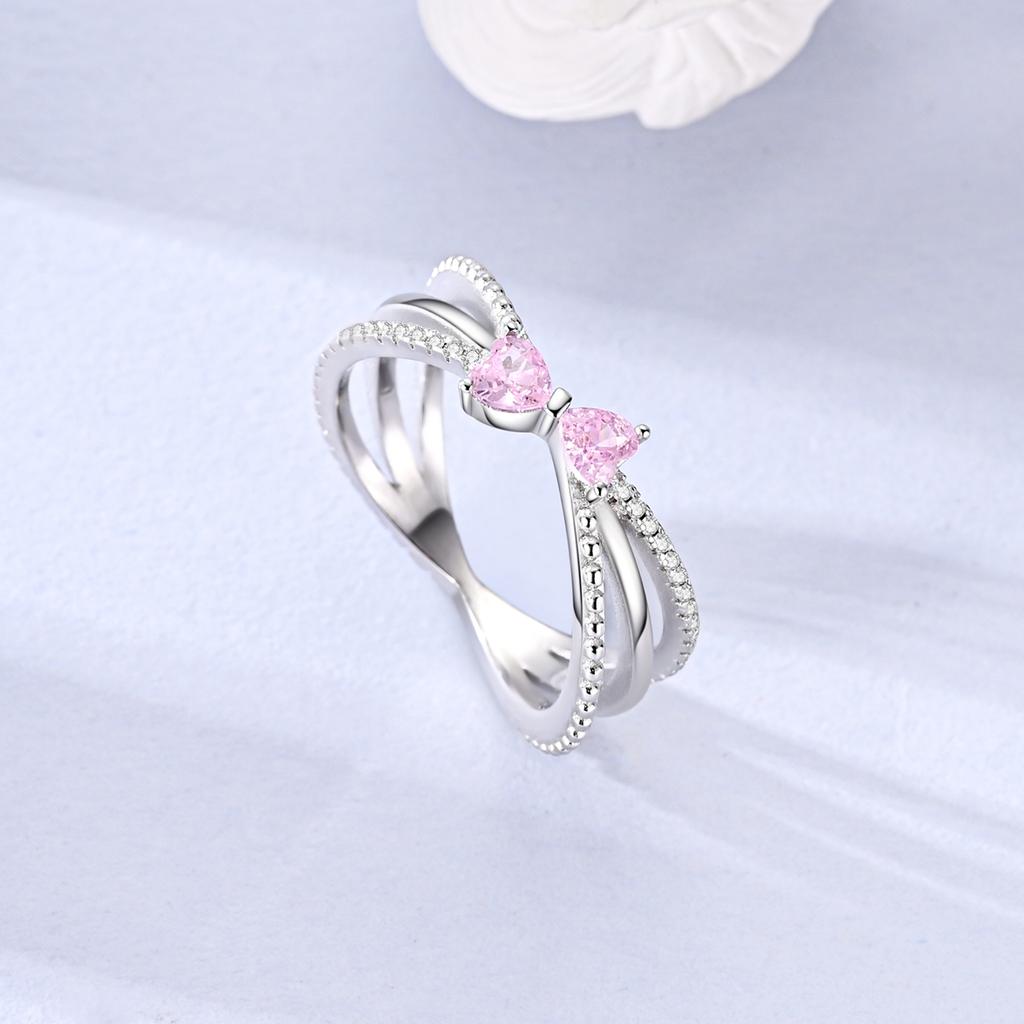 Latest In Genuine Copper Pink Bow Ring Design Simple Ring Zircon Bands Fashion Luxury For Women Party Anniversary Wedding Present Choice