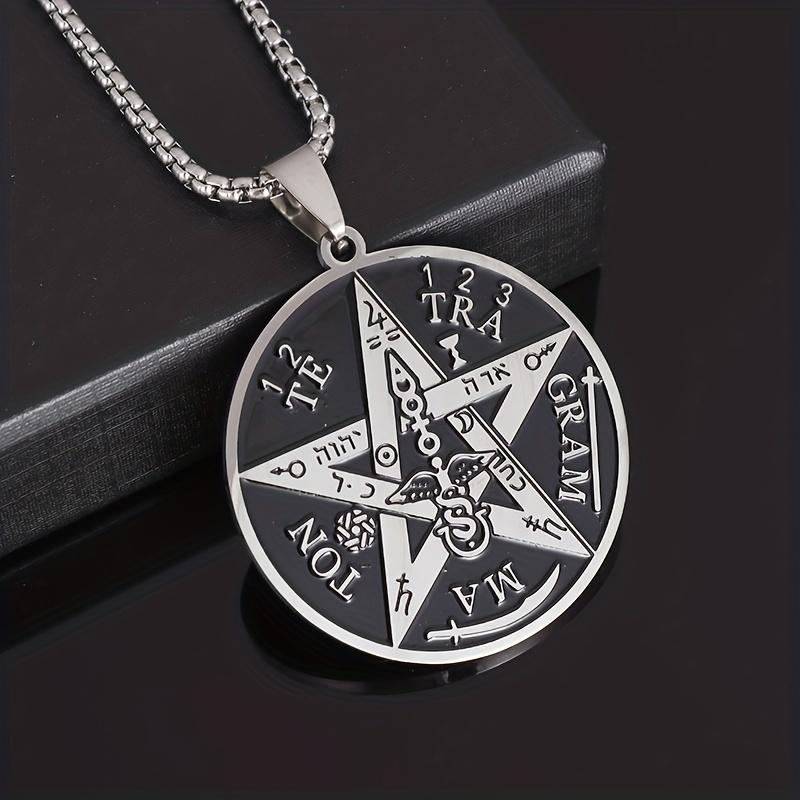 Stainless Steel Mysterious Pentagram and Angel Symbol Pendant Necklace