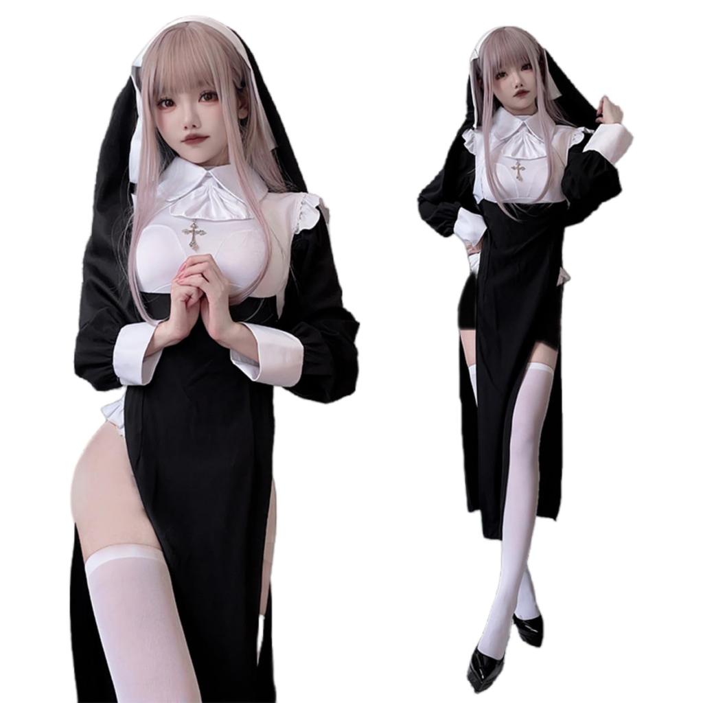 JUNDOMECY Sexy Nun Plus Halloween Saint Pure Cross Dress with School Cultural Photo Shoots Costume, 6-Piece Set, Size, Costume, Costume, Adult,