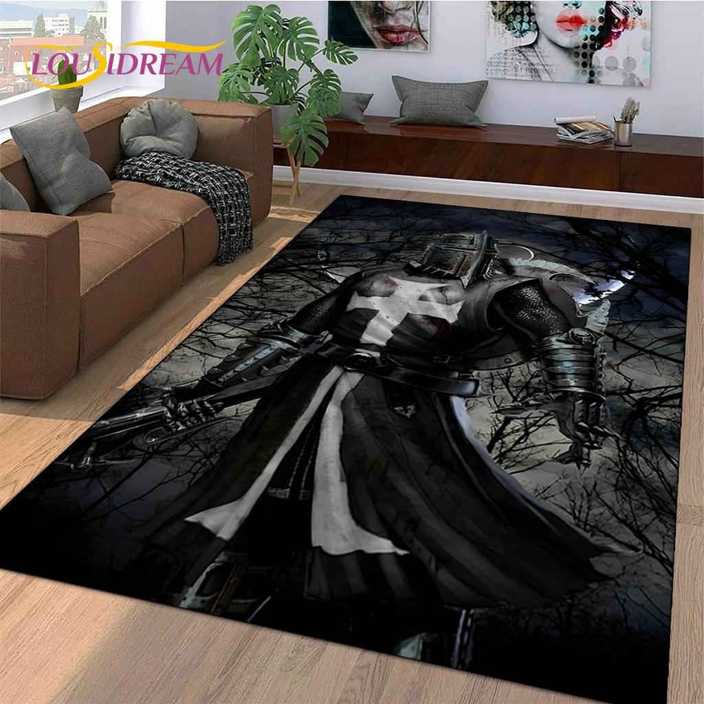 Rycerz Templariusz Kawaler Krzyżowiec Kreskówkowy Dywanik do Salonu Sypialni, Antypoślizgowa Dekoracja na Sofę Wycieraczka Prezent dla Dziecka