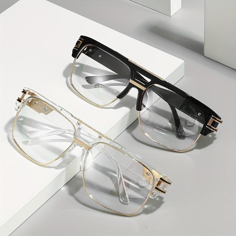Non-polarized Square Sunglasses for Men Classic Oversized Sun Glasses Retro Semi Rimless Metal Frame Retro Eyeglasses Women