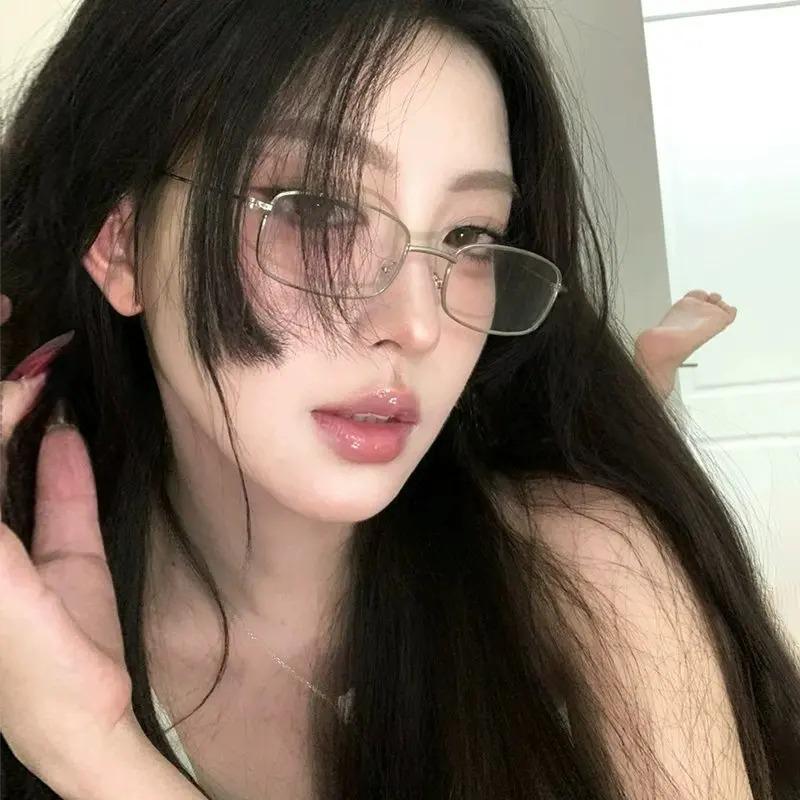 Harajuku Small Square Frame Glasses Women Retro Metal Eyeglasses Clear Reading Spectacle Blue Light Blocking Eyewear