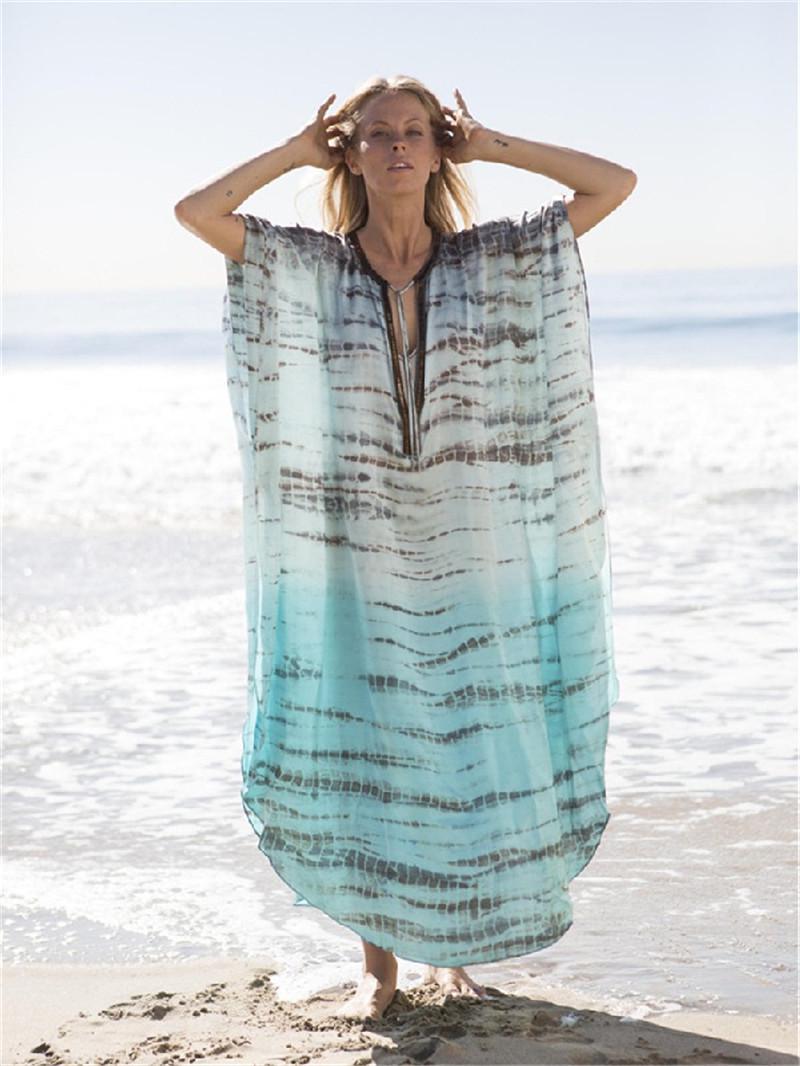 

Chiffon V-Neck Printed Beach Cover-up Dress for Vacation One Size