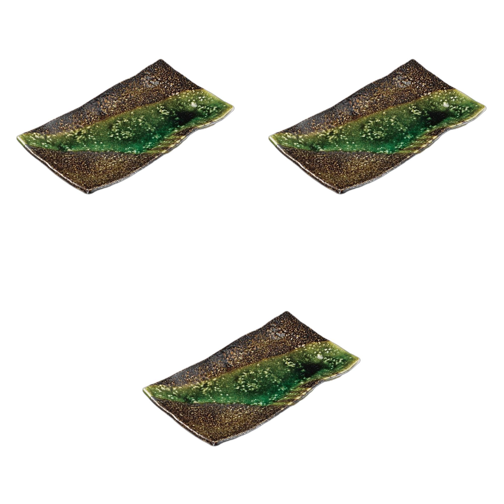 

Set of 3 Miyama Oribe Pottery Plates x x Pottery Setomonohonpo Wave-Edged [24 13.5 3cm] Plates, Ceramic,