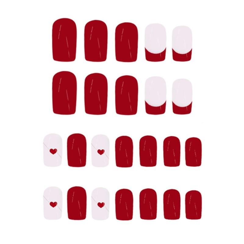 Valentine Press on Nail Square Fake Nail Glossy Design False Nail Full Cover Artificial Acrylic Nail 24pcs 12Sizes