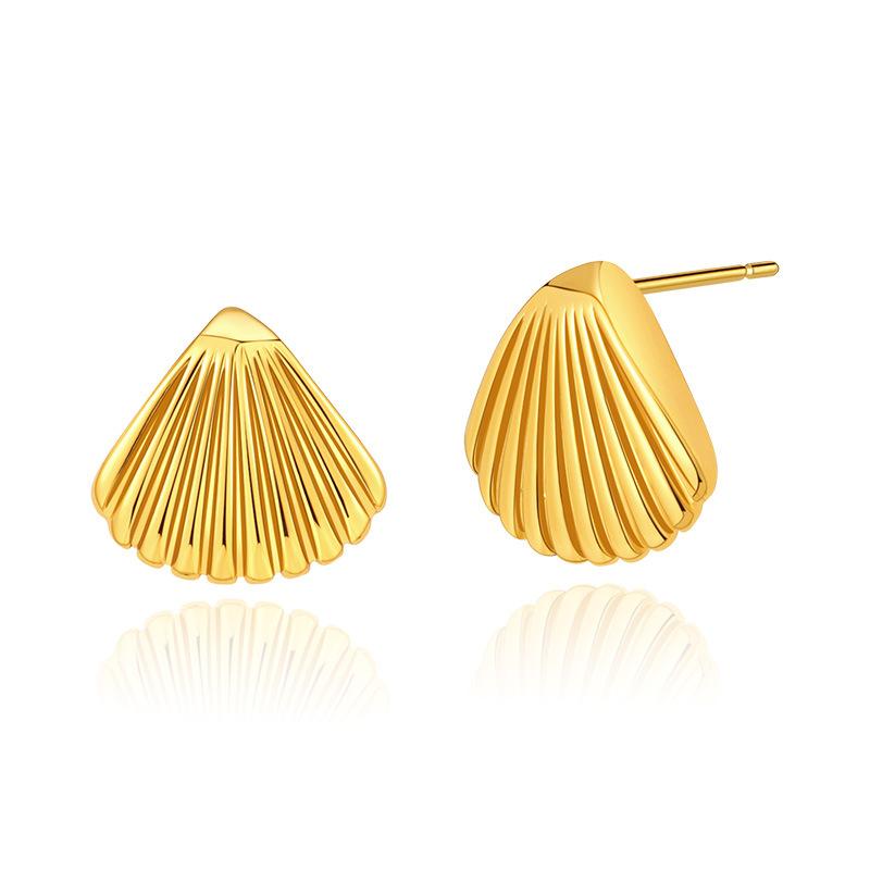 Niche Design Ocean Element Shell 18k Gold Plated Stud Earrings For Women