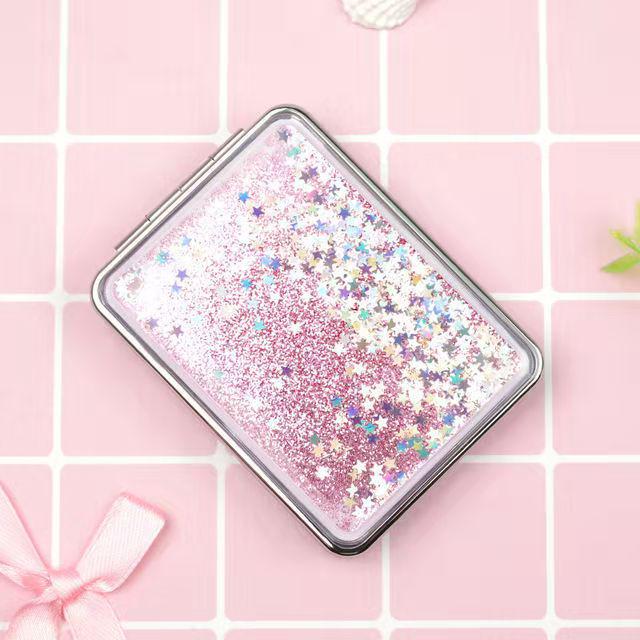 Quicksand Heart Flip Double-Sided Mini Makeup Mirror – Portable & Stylish