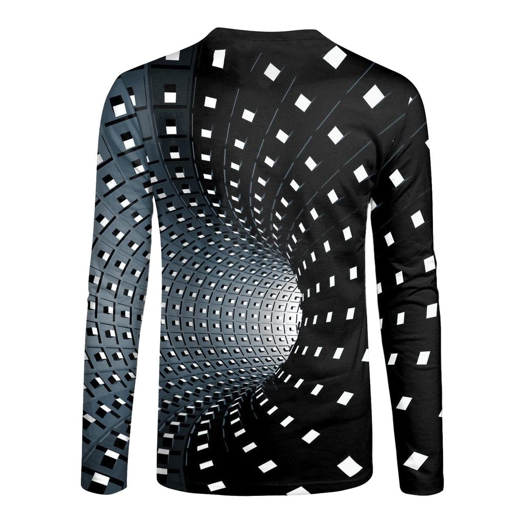 Erkek Modası Günlük Baskılı Uzun Kollu O-Boyun Gömlek Bluz Tops