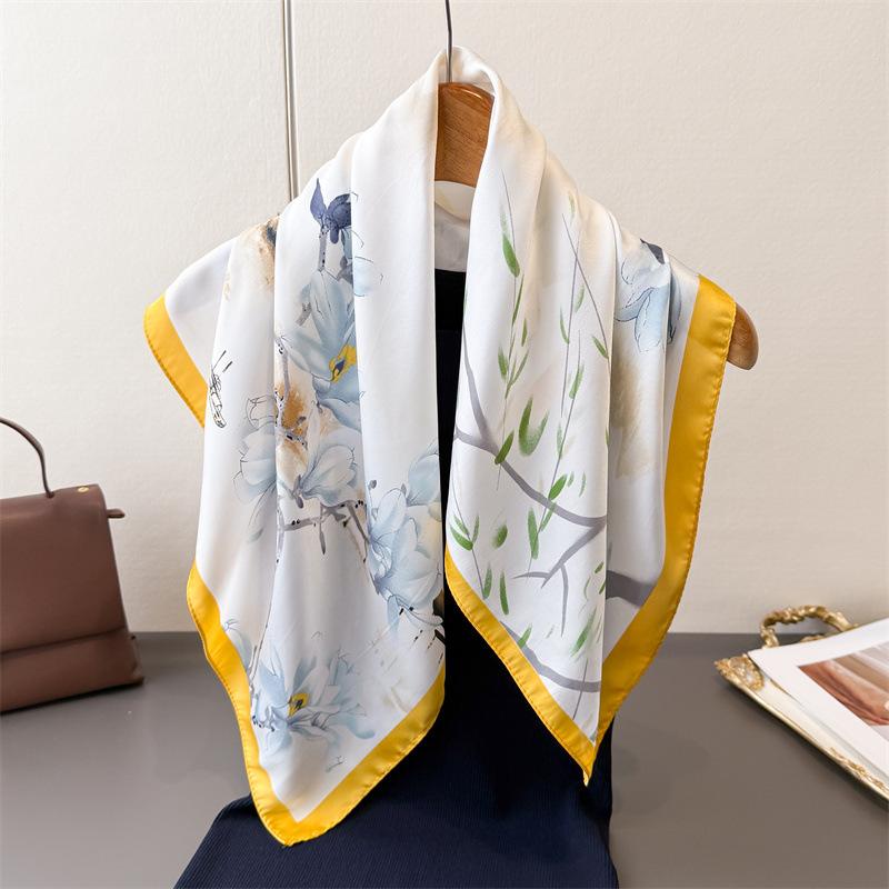 Magnolien-Charme Druck Simulation Seidenschal Quadratischer Schal High-End Stola Vielseitiger Hals Kleiner quadratischer Schal Kopftuch