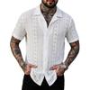 Mens Lace Crochet Short Sleeve Cuban Collar Shirt