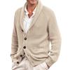Men's Cardigan Sweater with Turn-down Collar and Long Sleeves