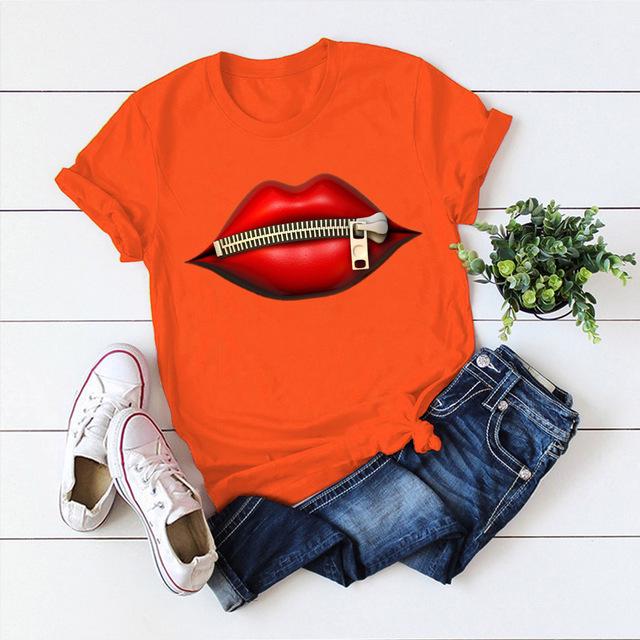Donne taglie forti Harajuku Tops Estate Tops Graphic Tees Donne labbra Kawaii T-shirt Vestiti Ragazza T Shirt