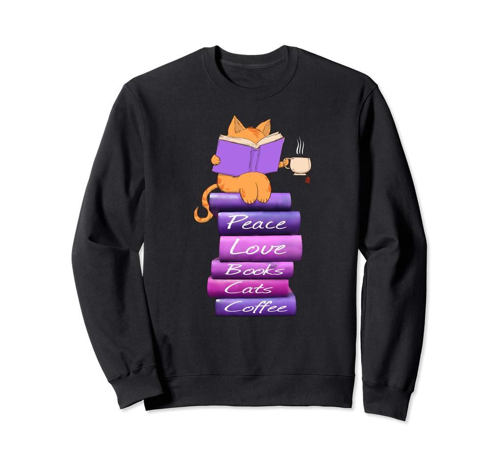 Cute cat, peace, love, books, coffee gift sweatshirt