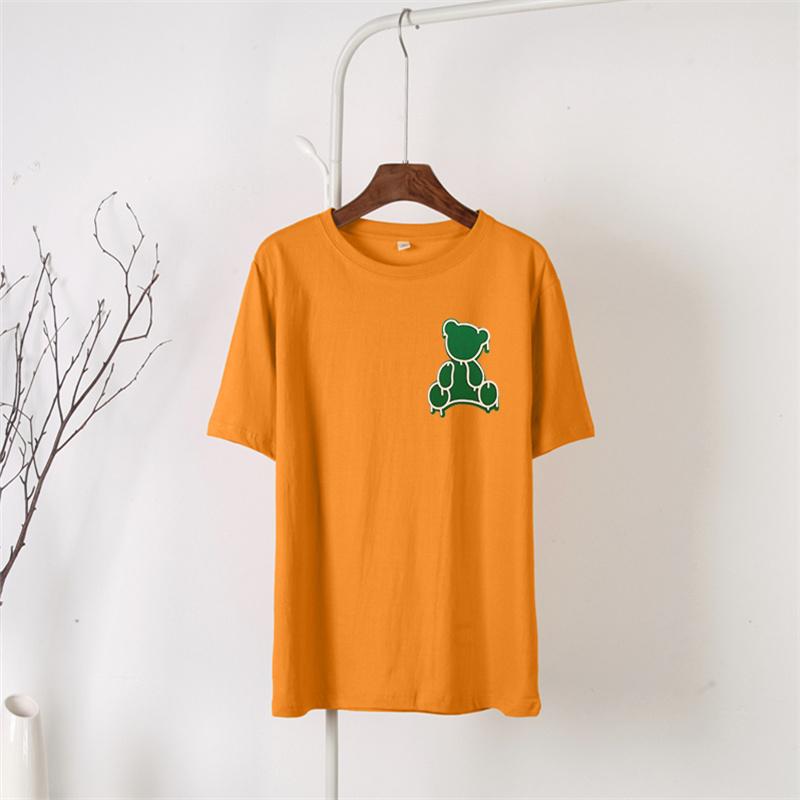 Shellsuning летние свободные футболки с короткими рукавами из 100% хлопка, женские корейские футболки с 3D рисунком медведя, женские модные базовые топы High Street M жёлтый