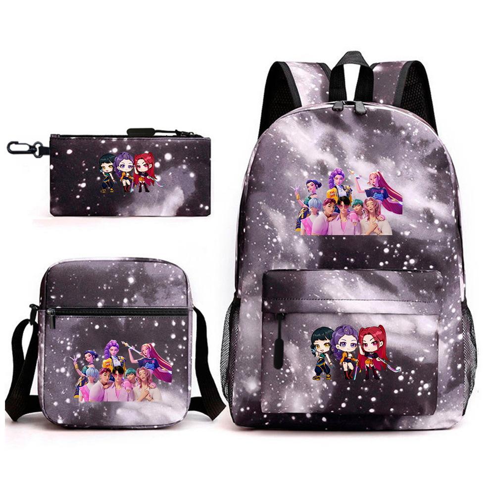 Demon Hunter Girl Group Backpack Kpop Backpack Digital Color Printing Boys And Girls School Bag Shoulder Bag Three-Piece Set