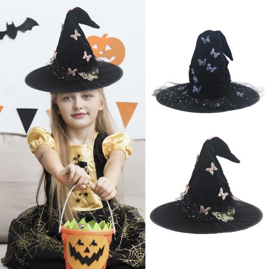 Klobouk čarodějnice s motýlem Nastavitelný design Lehký Pohodlný na nošení Párty Cylindr Halloweenský kostýmní doplněk