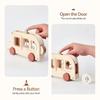 Wooden Material Hand-pushed Car Cylinder Blocks Wooden Cartoon Animal Bus  Early Learning