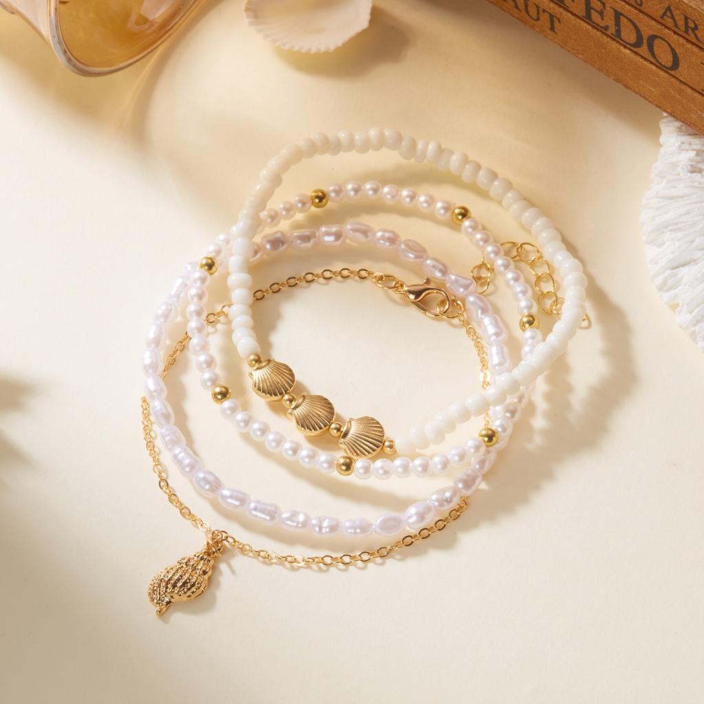 Vintage Gold Color Multilayer Anklet for Women Starfish Conch Scallops Pendant Metal Chain Anklet Beach Party Foot Jewelry Gifts