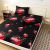 3pcs Fitted Sheet Set,Romantic Valentine'S Day Peach Heart Print Bedding, Love Printed Fashion Classic Soft And Comfortable