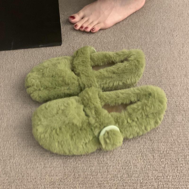 Winter Flats Women Shallow Loafers Shoes Designer Short Plush Buckle Casual Shoes 2025 Trend Walking Warm Cozy Chaussures Femme