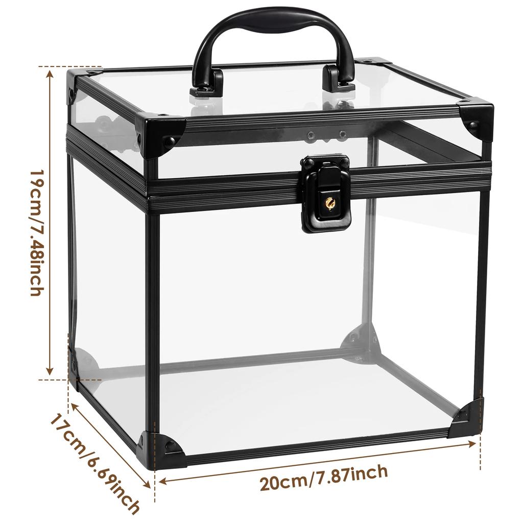 Cosmetic Storage Box Clear Capacity Dustproof Organizer Box with Padlock&Keys Portable Toiletry Storage Box with Handle for Home