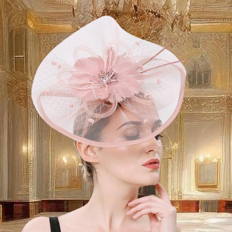 French Fascinator Hat with Necklace Gloves Ear Studs Costume Set For Horse Racing Event and Halloween Party Dressingup