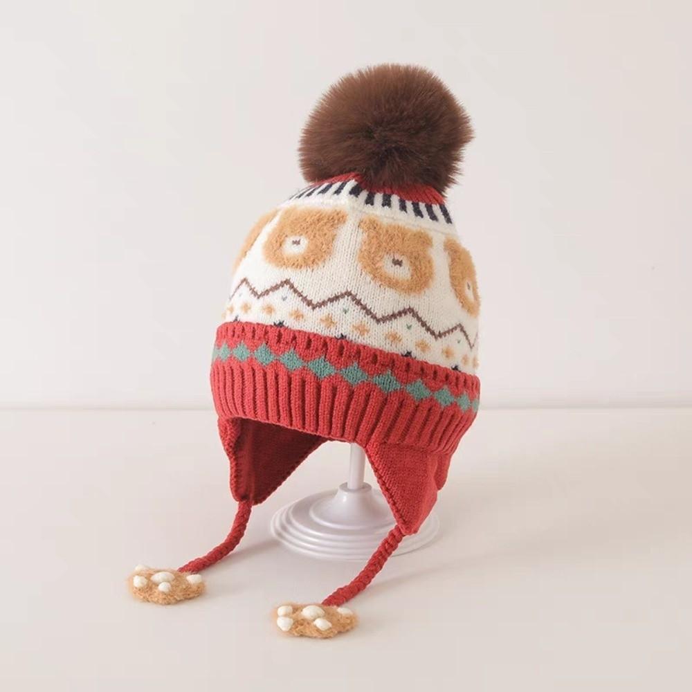 

Windproof Warm Hat Pompom Ear Protection Hat New Beanie Cap Winter червоний