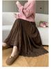 Pleated Suede Velvet A-line Skirt with Elastic High Waist