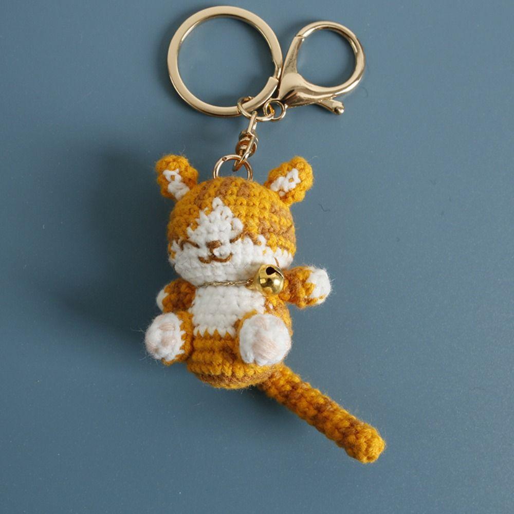 Animal Handwoven Cat Pendant Handmaking Cat Key Chain Multi-color Crochet Kitten Keyrings  Backpack