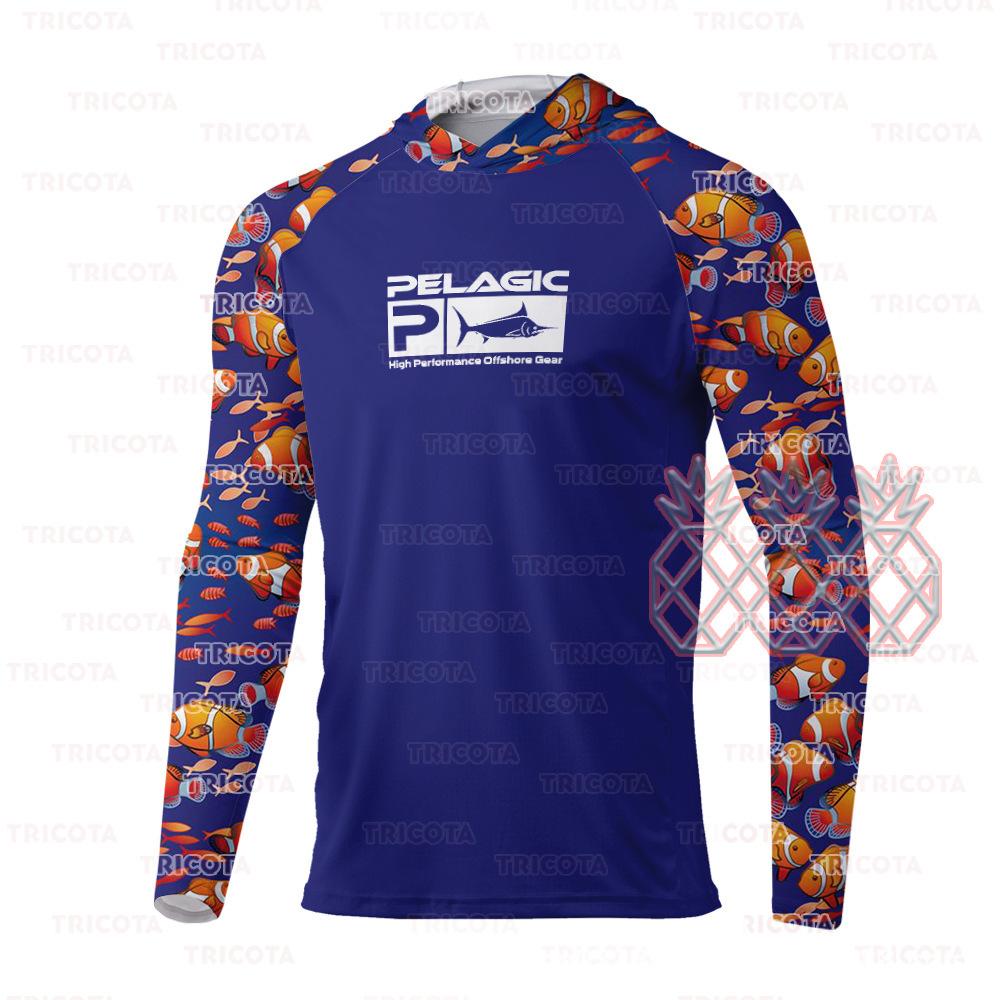 Pelagic Fishing Suit Men's Spring, Summer and Autumn Long Sleeve Sunscreen Hooded T-Shirt Breathable Luya Fishing Suit UV Protection