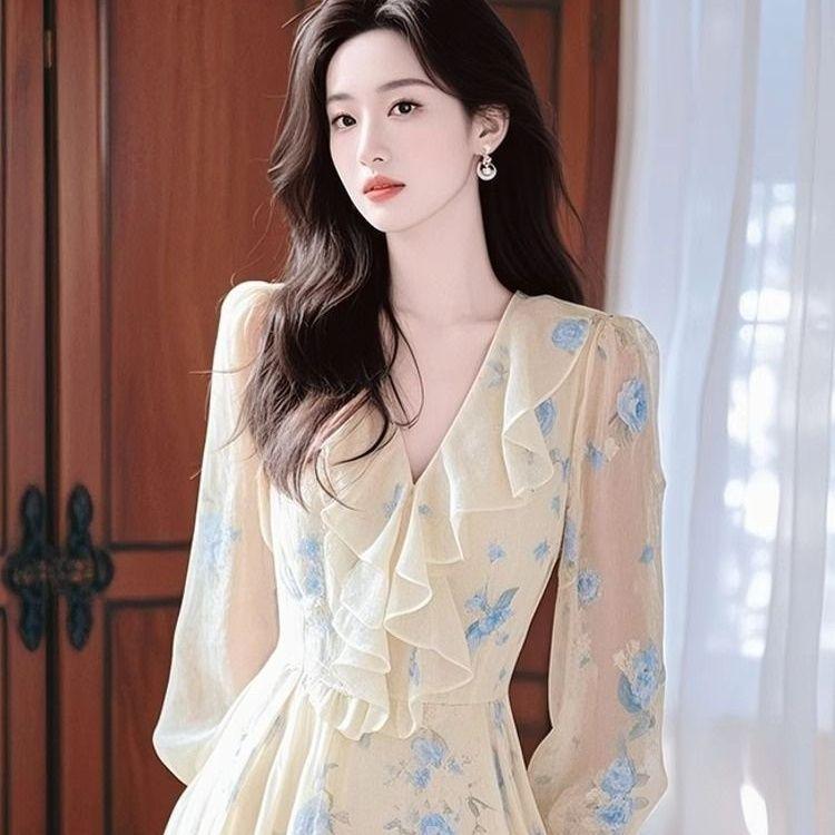 2026 Spring/Summer Stunning Yellow Floral Waist-Cinched Maxi Dress