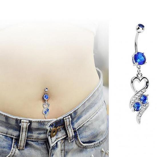 Women Peach Heart Rhinestone Inlaid Navel Ring Stud Body Piercing Jewelry Gift