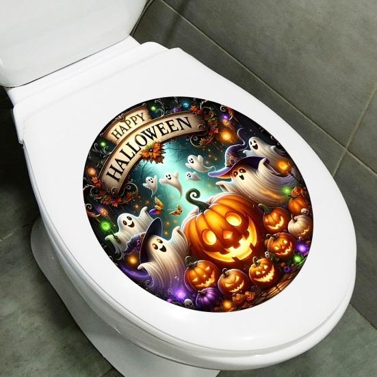 Water Resistant Bathroom Wall Art Happy Halloween Toilet Sticker, Pumpkin Ghost Lid Easy Apply PVC Waterproof Decal for Home Party Decoration Peel And