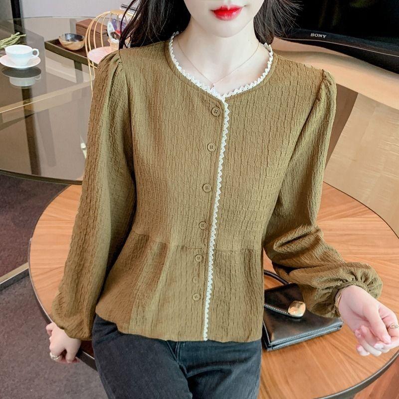 

Женская французская рубашка, корейская версия, летние топы, женский топ, дизайнерская рубашка с длинными рукавами, женская 2XL хаки
