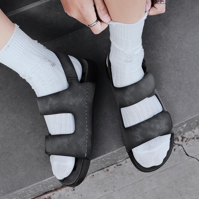 

Beach Shoe Men s Summer Sandals 2025 Casual Outside Cork Slippers Solid Color Non-slip PU Leather Slide Shoe Slippers 38