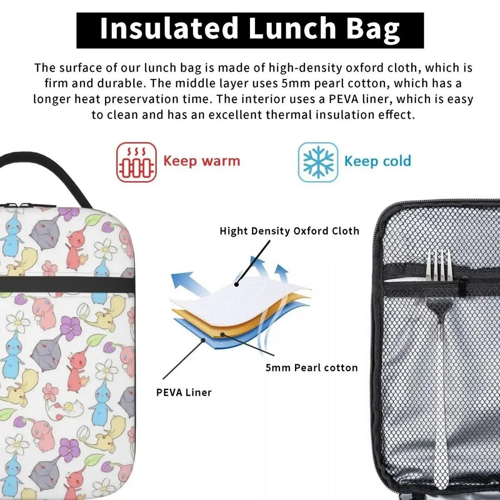 Pikmin Game Pattern Accessories Insulated Lunch Bag For School Office Food Container Portable Thermal Cooler Lunch Boxes