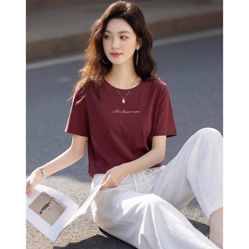 Demana Women s Breathable Cotton Letter Embroidered T-Shirt M