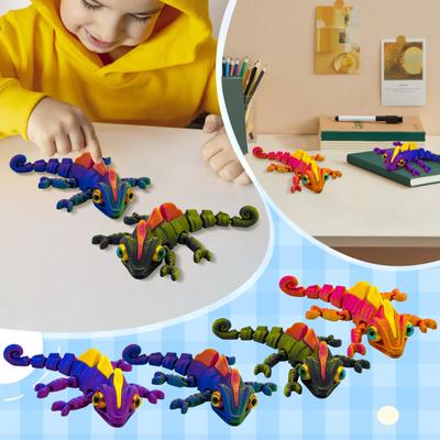 3D Printed Multi-color Reptile With Simulated Eyes, Movable Eyeballs, Desktop Ornament Toy