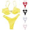 Sexy Women Solid Color Swimsuit Underwired Bra G-string Briefs Beach Bikini Set