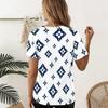 Women Plus Size U Neck Short Sleeve Printed T Shirt Geometric Pattern Navy Blue Curved Hem