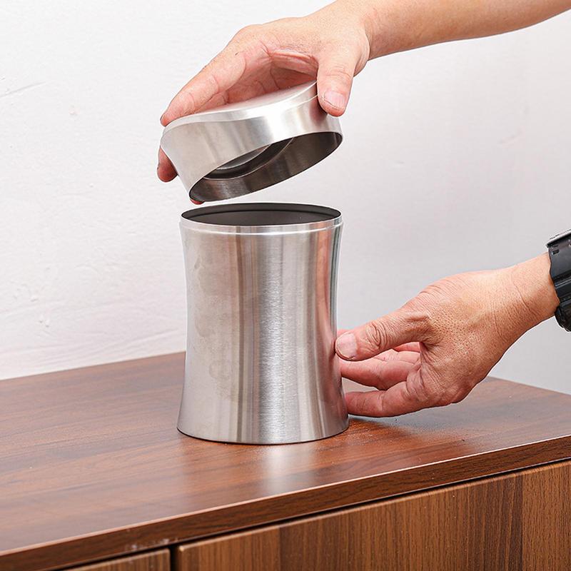 Table Top Trash Can With Lid Small Desktop Trash Bin 1.5L Household Trash Box With Swing Lid Portable Waste Can For Car Living